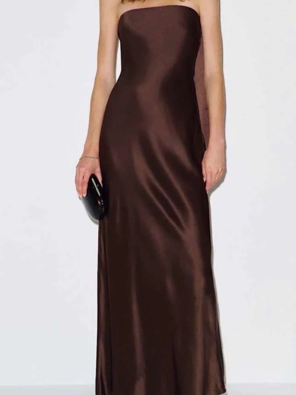 Reformation Brown Strapless Satin Gown